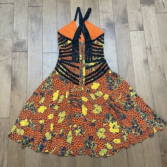 NWT French Connection Orange yellow floral Surf Island Silk Strappy Dress size 2 - Picture 10 of 14